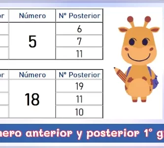 Fichas de número anterior y posterior para niños de primer grado - PDF