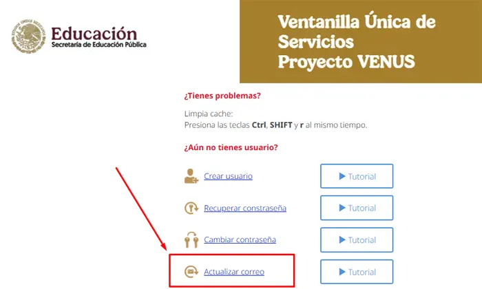 Actualizar Correo | Proyecto Venus USICAMM